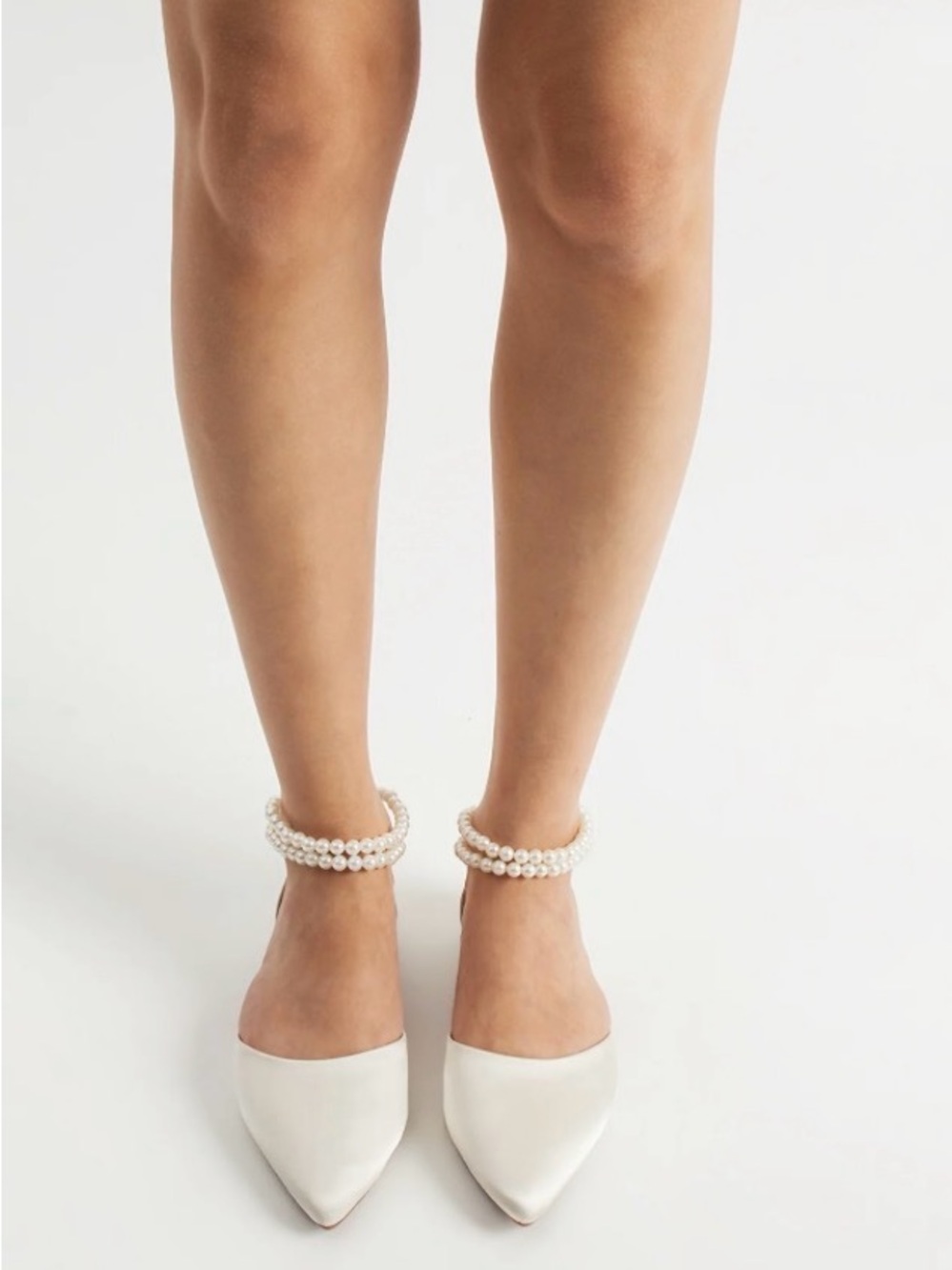 Bridal Ivory Satin Flats with Pearls